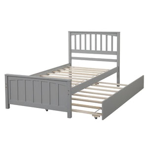 HomeRoots Gray Wood Twin Bed Frame with Convenient Trundle for Space-Saving Style in Kids' or Guest Rooms 606843