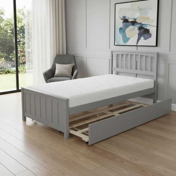 HomeRoots Gray Wood Twin Bed Frame with Convenient Trundle for Space-Saving Style in Kids' or Guest Rooms 606843