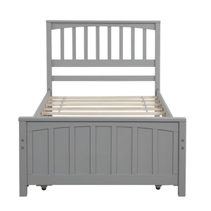 HomeRoots Gray Wood Twin Bed Frame with Convenient Trundle for Space-Saving Style in Kids' or Guest Rooms 606843