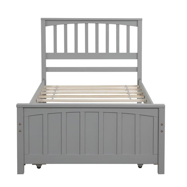 HomeRoots Gray Wood Twin Bed Frame with Convenient Trundle for Space-Saving Style in Kids' or Guest Rooms 606843