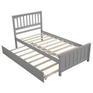 HomeRoots Gray Wood Twin Bed Frame with Convenient Trundle for Space-Saving Style in Kids' or Guest Rooms 606843