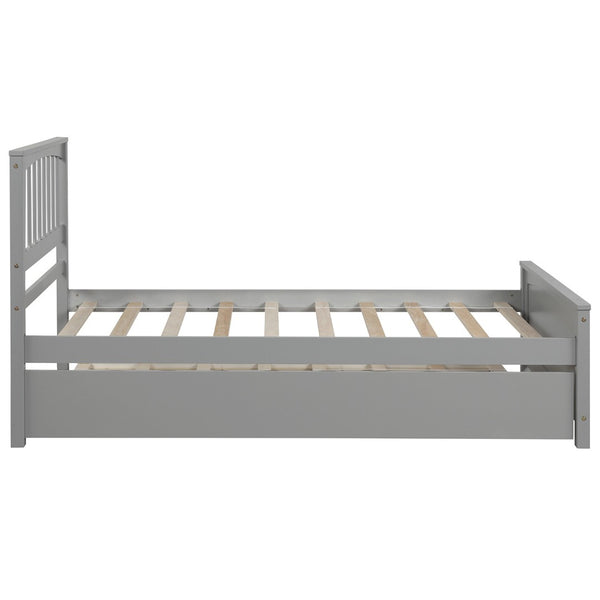 HomeRoots Gray Wood Twin Bed Frame with Convenient Trundle for Space-Saving Style in Kids' or Guest Rooms 606843