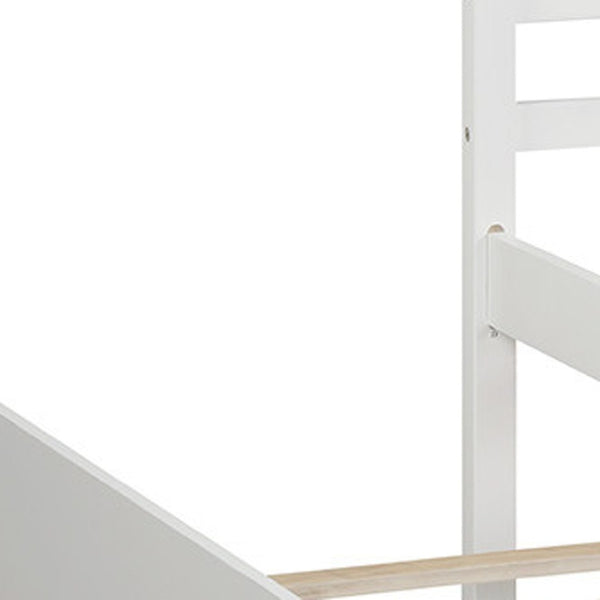 HomeRoots White Wood Twin Bed Frame with Roll-Out Trundle - Space-Saving Design for Kids, Guests, and More! 606844