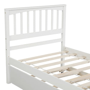 HomeRoots White Wood Twin Bed Frame with Roll-Out Trundle - Space-Saving Design for Kids, Guests, and More! 606844