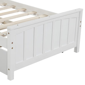 HomeRoots White Wood Twin Bed Frame with Roll-Out Trundle - Space-Saving Design for Kids, Guests, and More! 606844