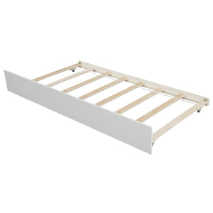 HomeRoots White Wood Twin Bed Frame with Roll-Out Trundle - Space-Saving Design for Kids, Guests, and More! 606844