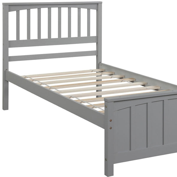HomeRoots Gray Wood Twin Bed Frame - Modern Platform Design with Durable Finish, 450 lbs Capacity, Slat Support 606845