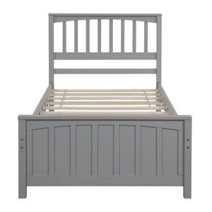 HomeRoots Gray Wood Twin Bed Frame - Modern Platform Design with Durable Finish, 450 lbs Capacity, Slat Support 606845