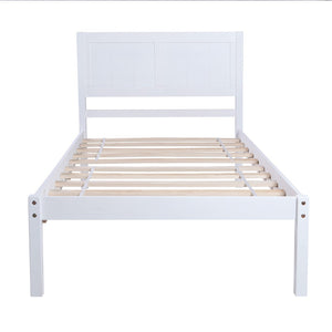 HomeRoots White Wood Twin Bed Frame - Modern Platform Design, Easy Assembly & Sturdy Slat Support for Comfort 606847