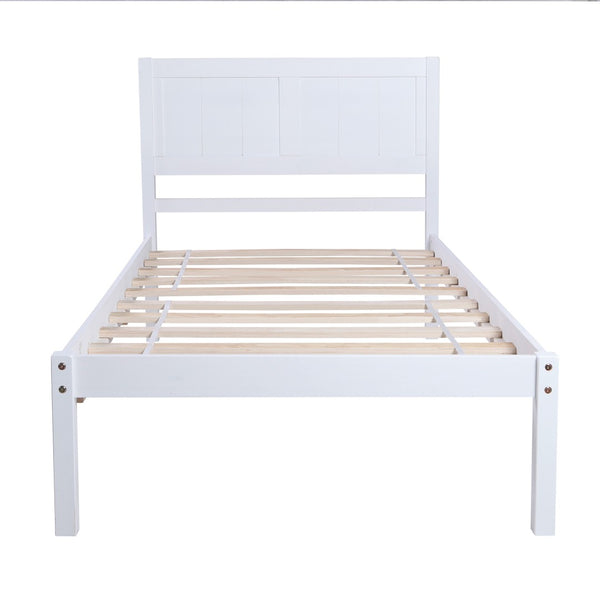HomeRoots White Wood Twin Bed Frame - Modern Platform Design, Easy Assembly & Sturdy Slat Support for Comfort 606847