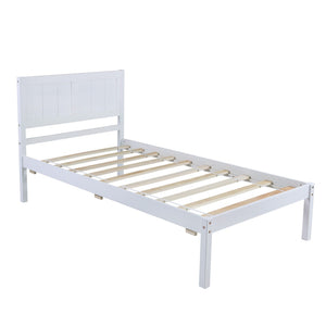 HomeRoots White Wood Twin Bed Frame - Modern Platform Design, Easy Assembly & Sturdy Slat Support for Comfort 606847