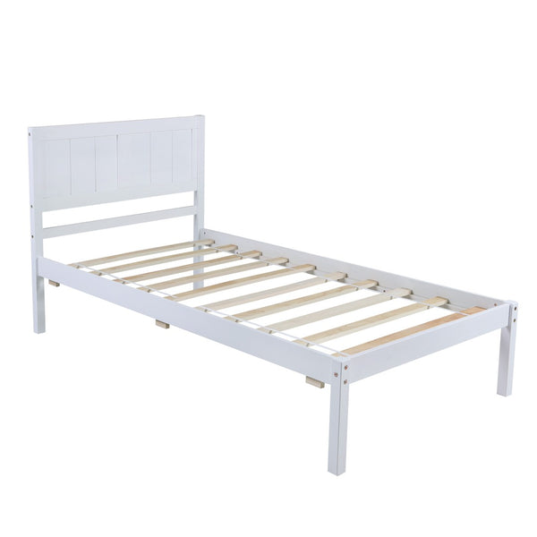 HomeRoots White Wood Twin Bed Frame - Modern Platform Design, Easy Assembly & Sturdy Slat Support for Comfort 606847