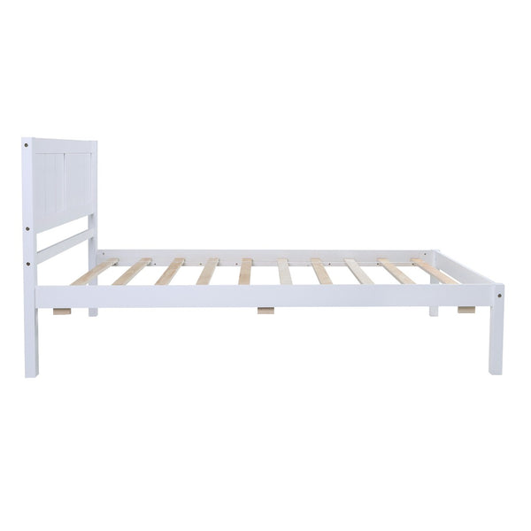 HomeRoots White Wood Twin Bed Frame - Modern Platform Design, Easy Assembly & Sturdy Slat Support for Comfort 606847