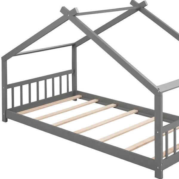 HomeRoots Gray Wood Twin Bed Frame - Modern, Durable Platform Design for Comfort with Sturdy Support Slats 606848