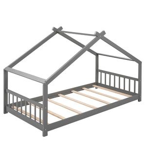 HomeRoots Gray Wood Twin Bed Frame - Modern, Durable Platform Design for Comfort with Sturdy Support Slats 606848