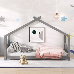 HomeRoots Gray Wood Twin Bed Frame - Modern, Durable Platform Design for Comfort with Sturdy Support Slats 606848