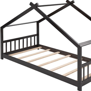 HomeRoots Espresso Wood Twin House Bed - Stylish, Modern Design for Cozy Sleep Spaces, Durable & Supportive Frame 606850
