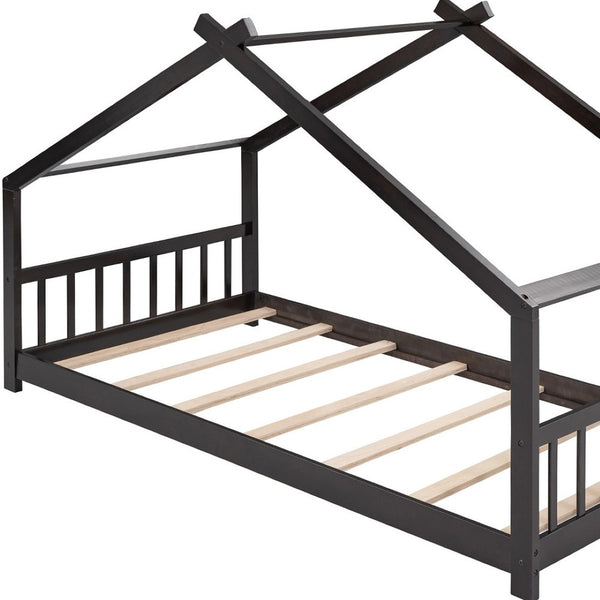 HomeRoots Espresso Wood Twin House Bed - Stylish, Modern Design for Cozy Sleep Spaces, Durable & Supportive Frame 606850
