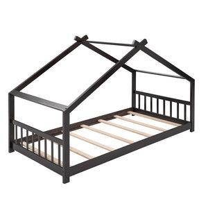 HomeRoots Espresso Wood Twin House Bed - Stylish, Modern Design for Cozy Sleep Spaces, Durable & Supportive Frame 606850