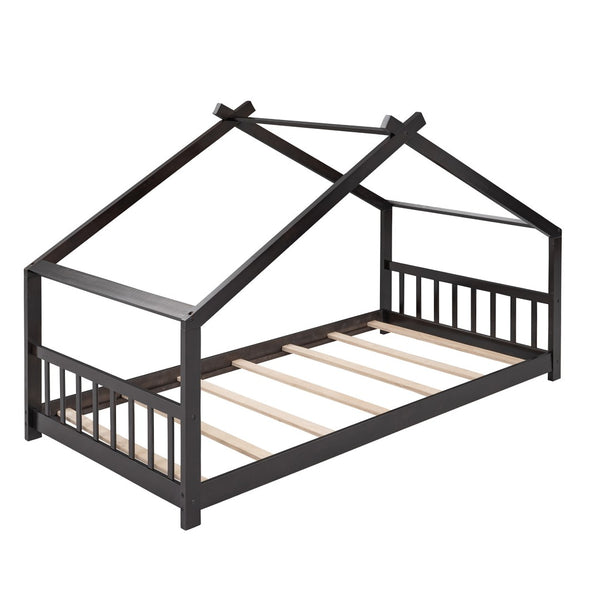 HomeRoots Espresso Wood Twin House Bed - Stylish, Modern Design for Cozy Sleep Spaces, Durable & Supportive Frame 606850