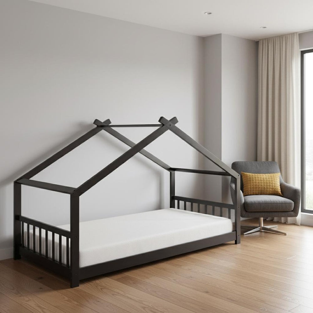 HomeRoots Espresso Wood Twin House Bed - Stylish, Modern Design for Cozy Sleep Spaces, Durable & Supportive Frame 606850