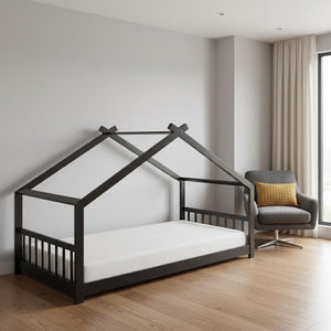 HomeRoots Espresso Wood Twin House Bed - Stylish, Modern Design for Cozy Sleep Spaces, Durable & Supportive Frame 606850