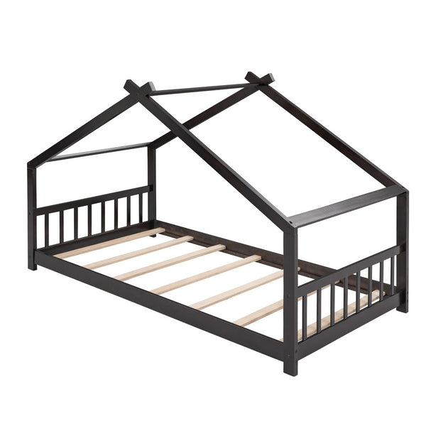 HomeRoots Espresso Wood Twin House Bed - Stylish, Modern Design for Cozy Sleep Spaces, Durable & Supportive Frame 606850