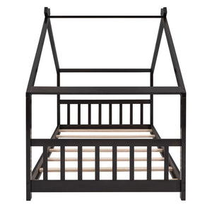 HomeRoots Espresso Wood Twin House Bed - Stylish, Modern Design for Cozy Sleep Spaces, Durable & Supportive Frame 606850