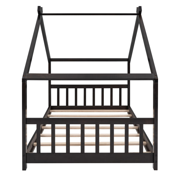 HomeRoots Espresso Wood Twin House Bed - Stylish, Modern Design for Cozy Sleep Spaces, Durable & Supportive Frame 606850