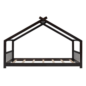 HomeRoots Espresso Wood Twin House Bed - Stylish, Modern Design for Cozy Sleep Spaces, Durable & Supportive Frame 606850