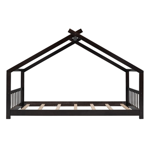 HomeRoots Espresso Wood Twin House Bed - Stylish, Modern Design for Cozy Sleep Spaces, Durable & Supportive Frame 606850