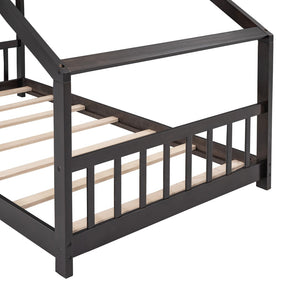 HomeRoots Espresso Wood Twin House Bed - Stylish, Modern Design for Cozy Sleep Spaces, Durable & Supportive Frame 606850