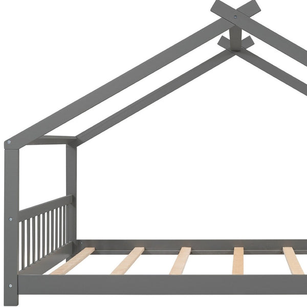 HomeRoots Gray Wood Full Bed Frame - Modern Platform Design with Durable Support, Ideal for Stylish Bedrooms! 606851