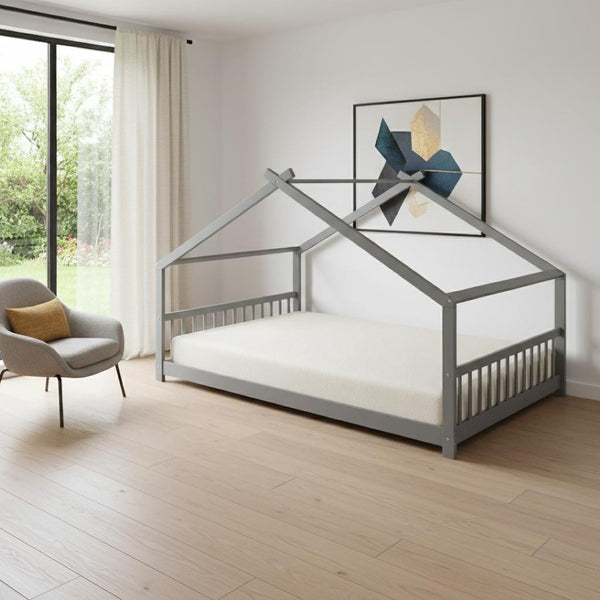 HomeRoots Gray Wood Full Bed Frame - Modern Platform Design with Durable Support, Ideal for Stylish Bedrooms! 606851