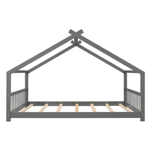 HomeRoots Gray Wood Full Bed Frame - Modern Platform Design with Durable Support, Ideal for Stylish Bedrooms! 606851