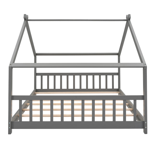 HomeRoots Gray Wood Full Bed Frame - Modern Platform Design with Durable Support, Ideal for Stylish Bedrooms! 606851