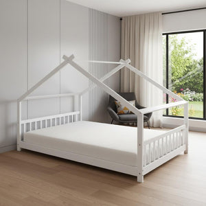 HomeRoots White Wood Full House Bed - Modern Platform Design with Sturdy Slat System for Ultimate Comfort & Style 606852