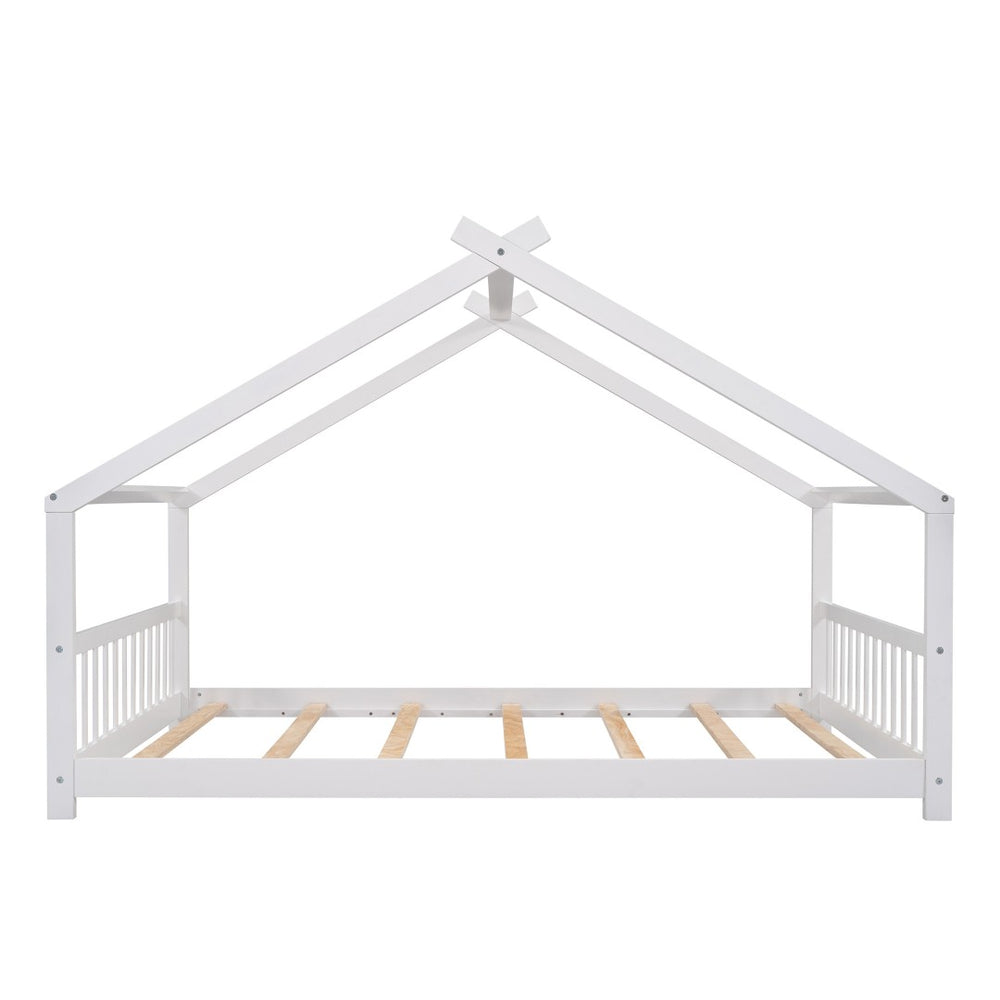 HomeRoots White Wood Full House Bed - Modern Platform Design with Sturdy Slat System for Ultimate Comfort & Style 606852