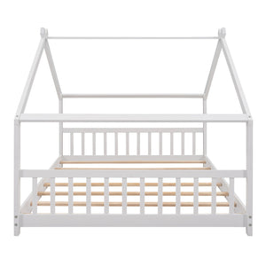 HomeRoots White Wood Full House Bed - Modern Platform Design with Sturdy Slat System for Ultimate Comfort & Style 606852