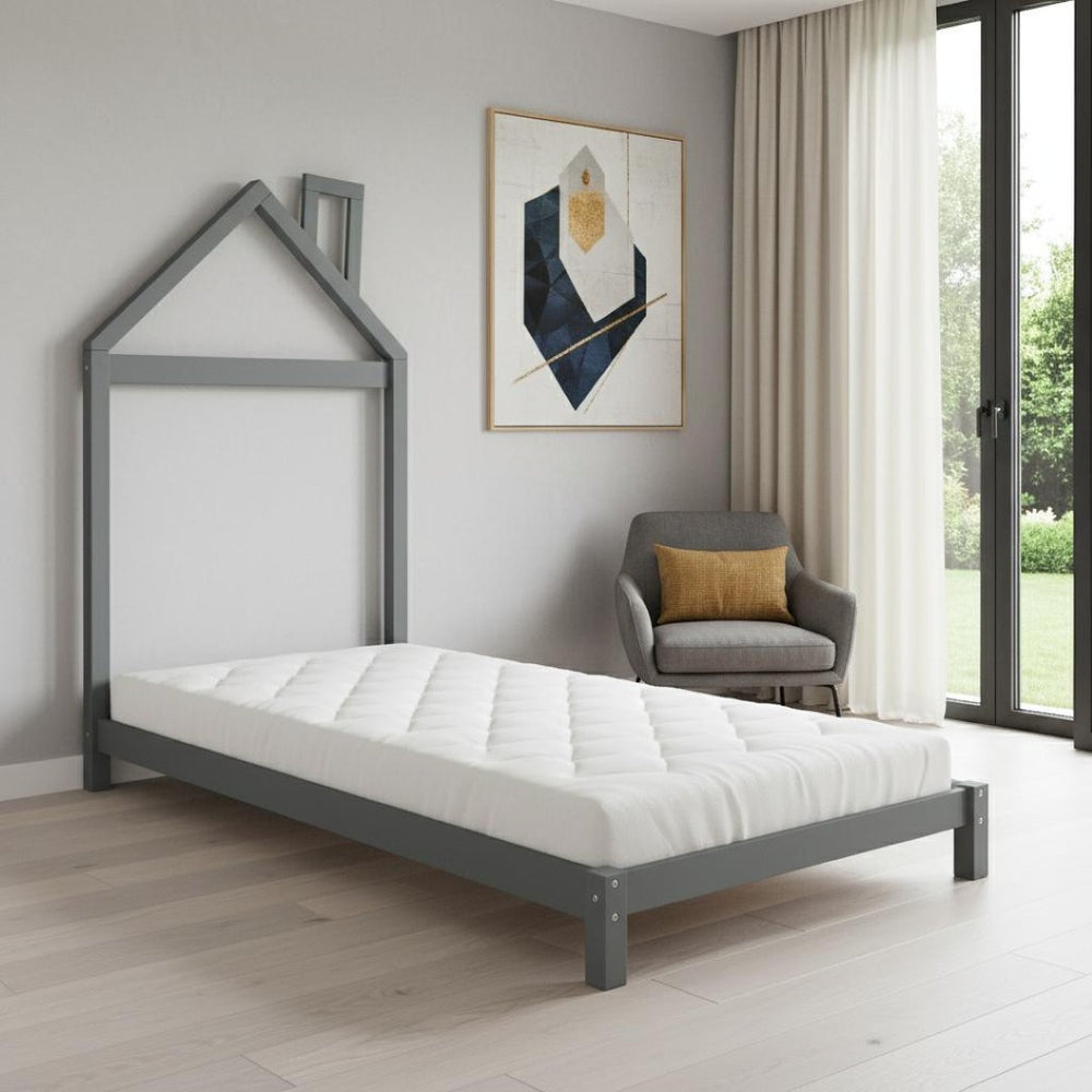 HomeRoots Gray Wood Twin Bed Frame – Modern Platform Design with Durable Construction for a Stylish Bedroom Retreat 606854