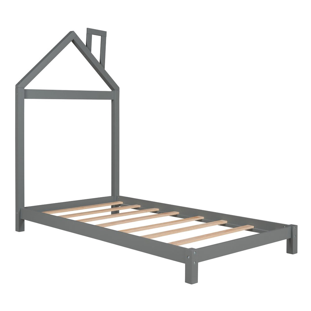 HomeRoots Gray Wood Twin Bed Frame – Modern Platform Design with Durable Construction for a Stylish Bedroom Retreat 606854