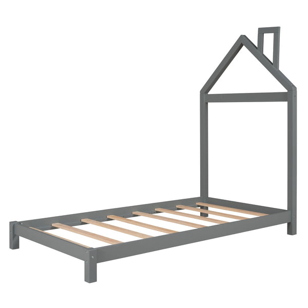 HomeRoots Gray Wood Twin Bed Frame – Modern Platform Design with Durable Construction for a Stylish Bedroom Retreat 606854