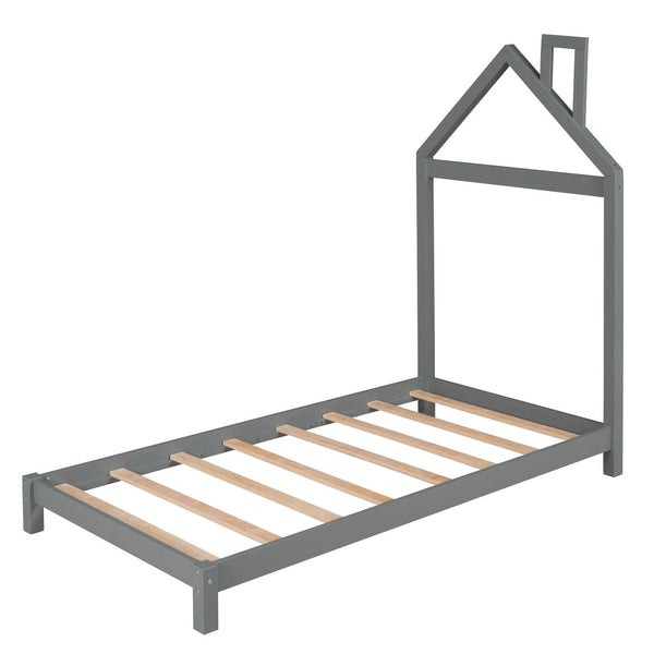 HomeRoots Gray Wood Twin Bed Frame – Modern Platform Design with Durable Construction for a Stylish Bedroom Retreat 606854