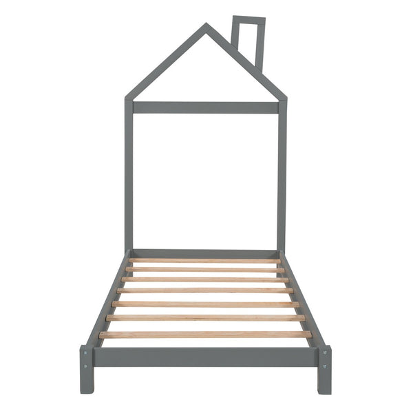 HomeRoots Gray Wood Twin Bed Frame – Modern Platform Design with Durable Construction for a Stylish Bedroom Retreat 606854