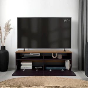 English Elm FM Mescal TV Stand Multistorage Wenge & Natural Oak - 63" Scratch-Resistant Shelf, Conical Legs, Durable Design B128P361104