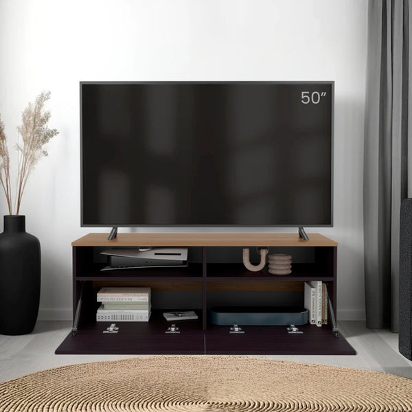 English Elm FM Mescal TV Stand Multistorage Wenge & Natural Oak - 63" Scratch-Resistant Shelf, Conical Legs, Durable Design B128P361104