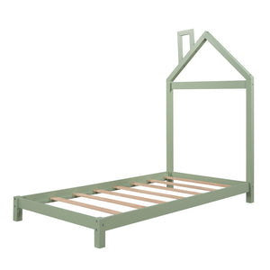 HomeRoots Green Wood Twin Bed Frame - Modern Platform Design with Durable Construction for Ultimate Comfort 606855
