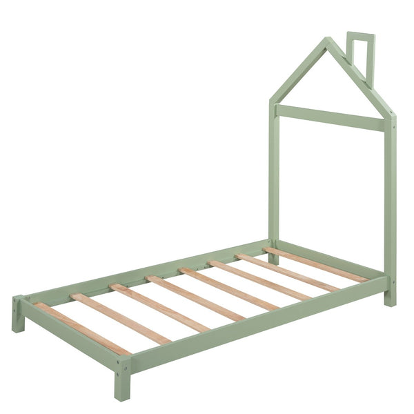 HomeRoots Green Wood Twin Bed Frame - Modern Platform Design with Durable Construction for Ultimate Comfort 606855