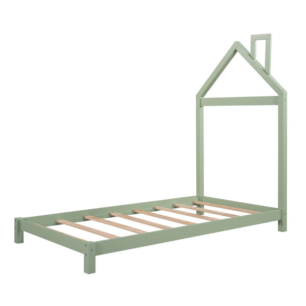 HomeRoots Green Wood Twin Bed Frame - Modern Platform Design with Durable Construction for Ultimate Comfort 606855