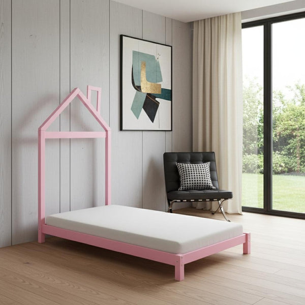 HomeRoots Pink Wood Twin Bed Frame - Stylish, Durable Design for Modern Bedrooms, Perfect for Kids & Guests! 606856